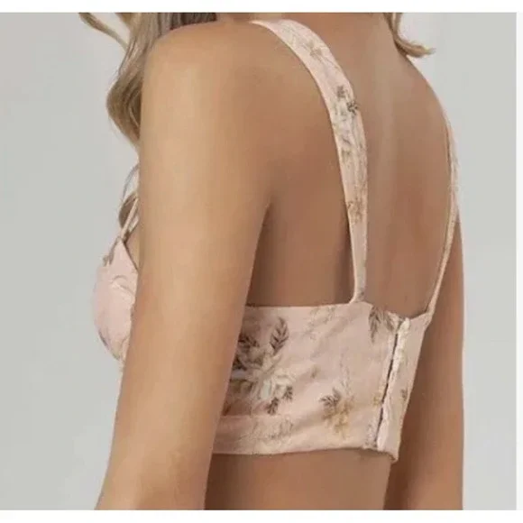 NWT Agua Bendita Floral Bustier Tank Top Women's Large L Peach Beige Floral - Picture 2 of 9